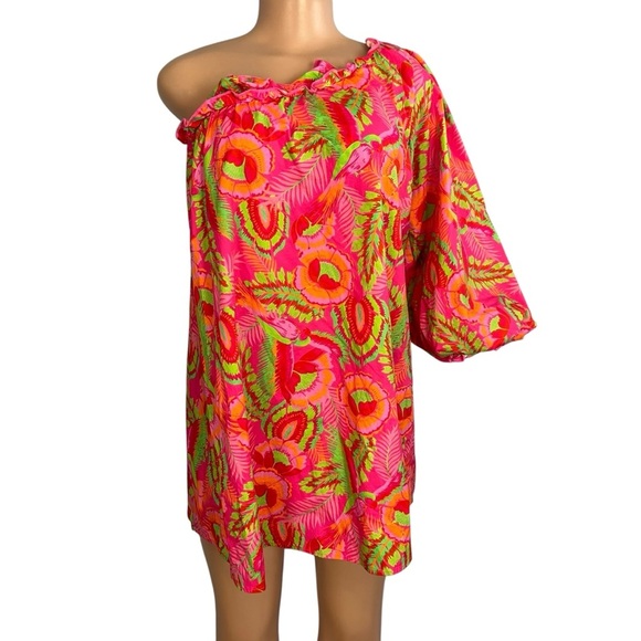 Show Me Your MuMu High Volume Mini Dress Tropical Pink Print - Picture 11 of 11